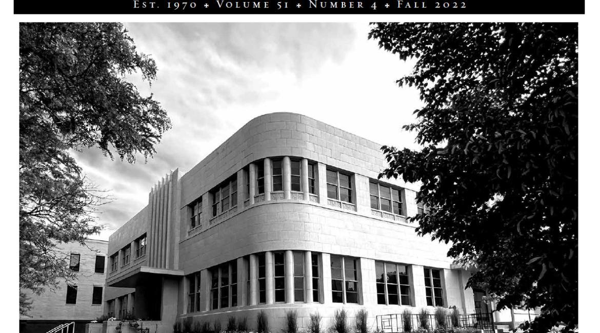 A screengrab of the cover image of the Historic Denver News newspaper. The paper features the name and then a large black and white image of the former headquarters of the American Woodmen Insurance Company. A headline underneath reads "A Lifetime of Legacy for 2022 Award Winners"